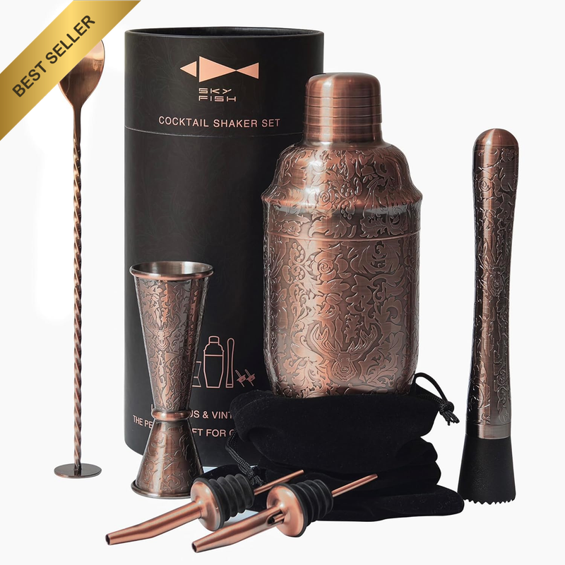 3D Etched Deer Head Copper-Plated Stainless Steel Cocktail Shaker Set 6-Piece |