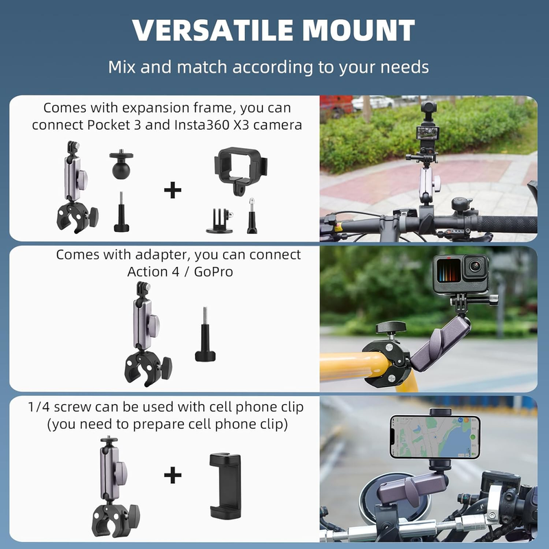Pocket 3 Camera Bike Mount Clamp Motorcycle Handle Holder Aluminum for Insta360
