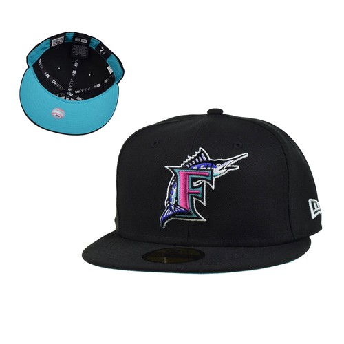 

Мужская приталенная шляпа New Era Florida Marlins Polar Lights 59Fifty, черно-бирюзовая, Black-teal