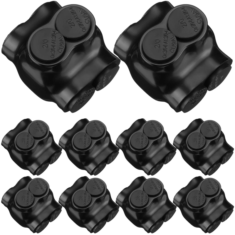 Insulated Wire Connectors Multi Splice Connector Dual Entry Electrical Power Connector Black Cable Connectors 2 Port Wire Connectors(10 Pcs,2/0-6 Wire Range, Slotted or 3/16