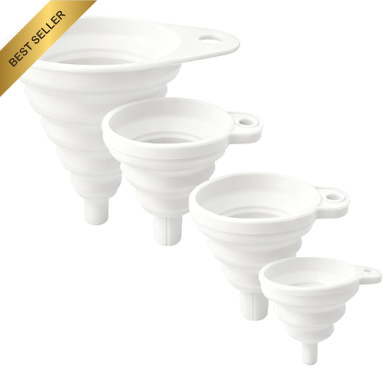 4 PCS Kitchen Funnel Set, White Foldable Funnels for Liquid and Powder Transfer,