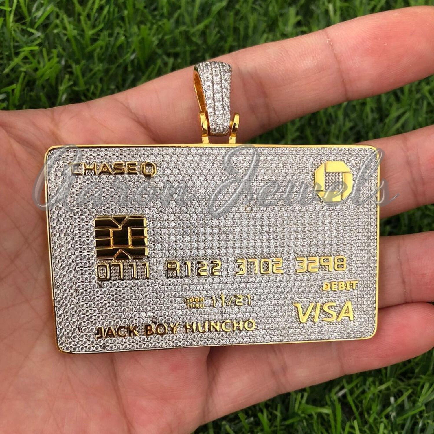 Pre-owned Handmade Mens Real 925 Silver 8.7ct Moissanite Customized Name Card Pendant Passes Tester In Yellow
