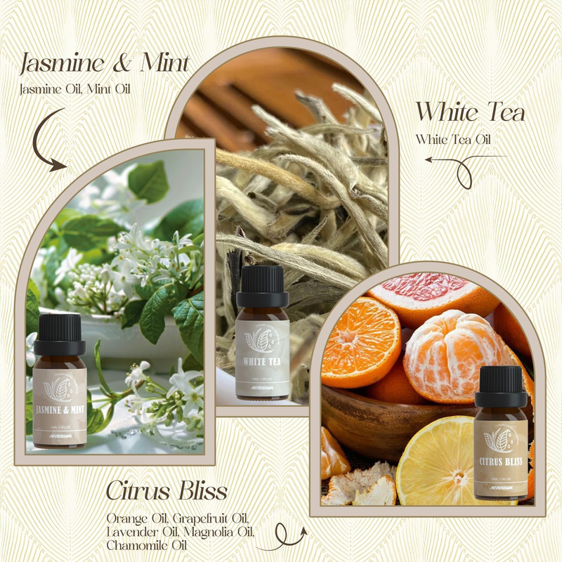 Hotel Fragrance Oils Set, Luxury Essential Oils for Diffuser, White Tea, M-Way,