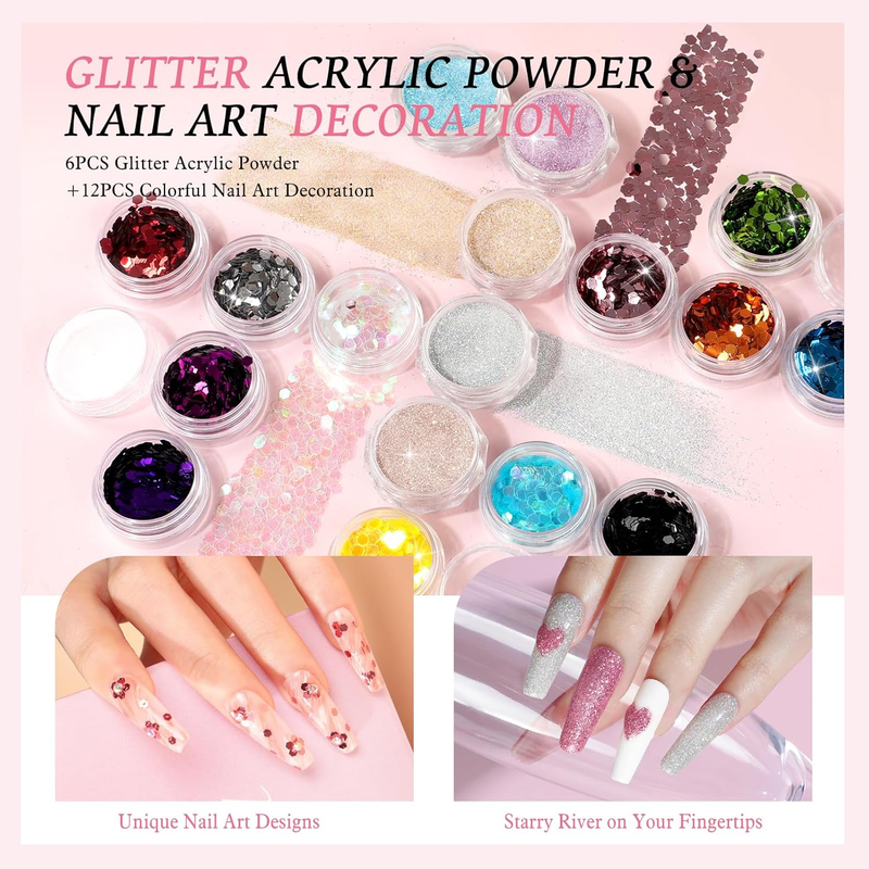 72 Pcs Acrylic Nail Kit with Everything: Gel Nail Polish Kit with U V Light & Dr
