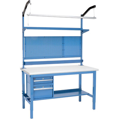60''W x 30''D Workbench 1-1/4'' Thick ESD Laminate Safety Edge Complete Bench Blue