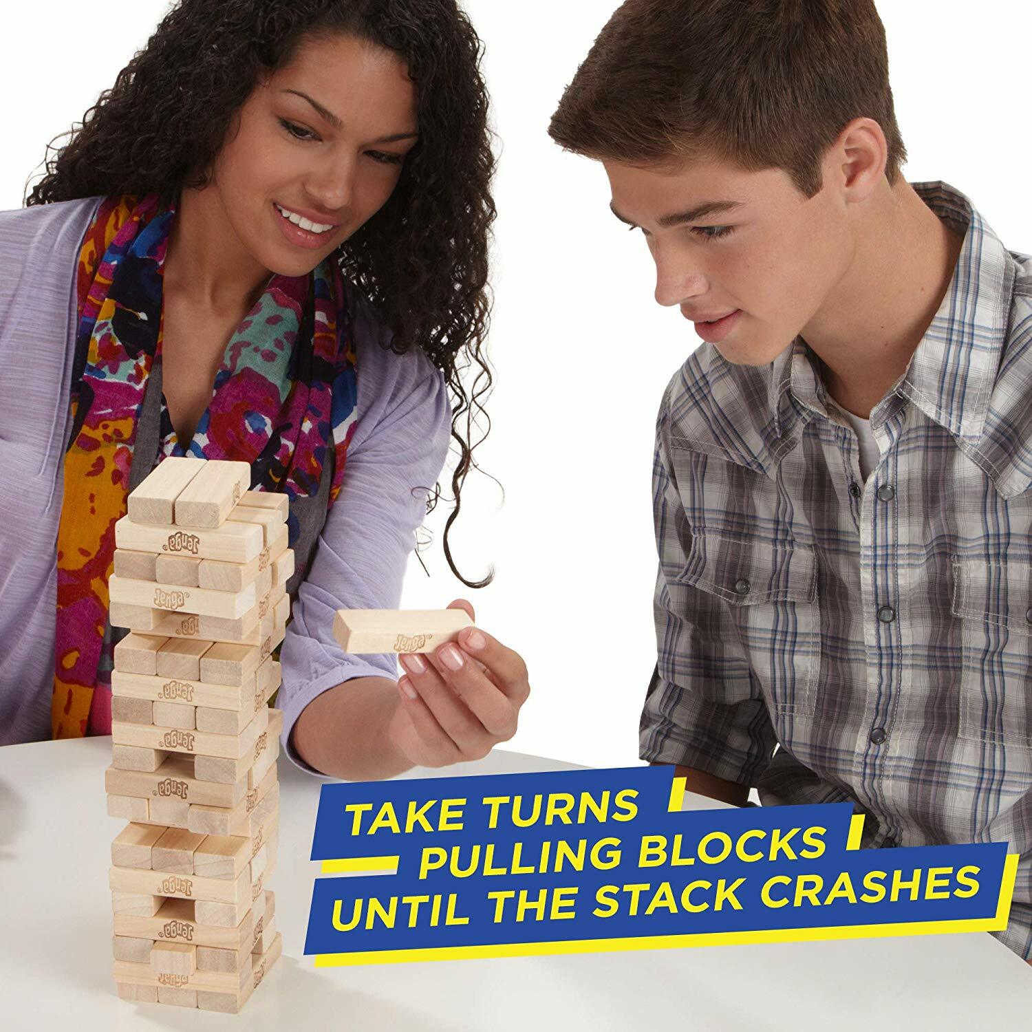 Classic Jenga Game Hasbro 54 Hardwood Jenga Blocks Board Games FREE SHIPPING