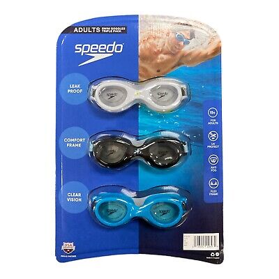 Speedo Adult Swim Goggles, Anti-fog, Flexible, UV Protection (3 Pack)