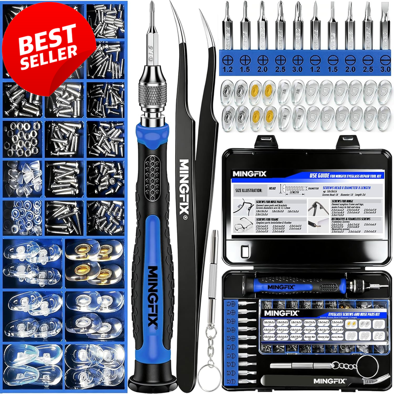 Eyeglass Repair Kit Magnetic Tools Screws Nose Pads Screwdriver Case - US