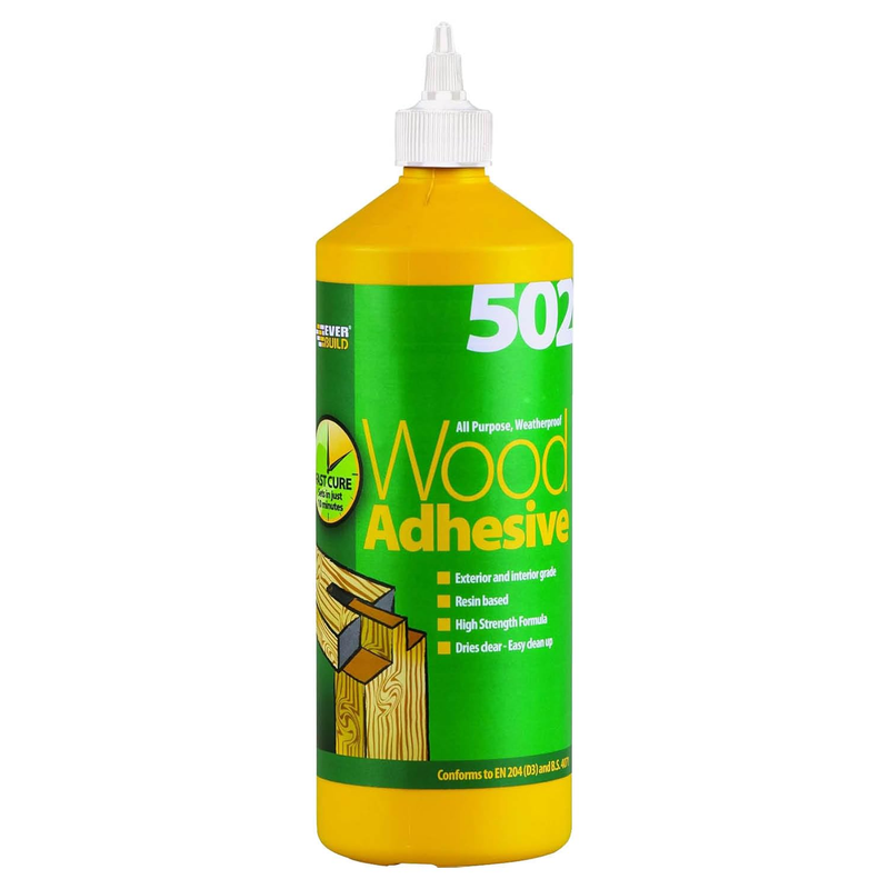 Everbuild 502 All-Purpose Weatherproof Wood Adhesive Glue, 1 Litre, Clear Drying