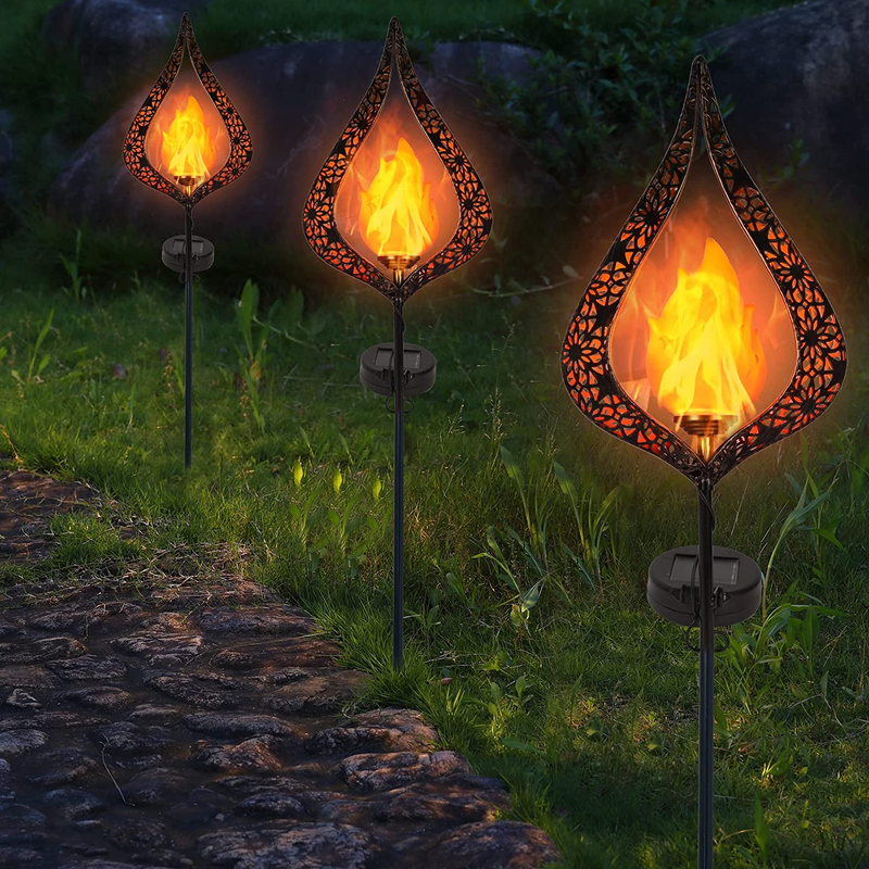 2 Pack Solar Garden Stake Lights Outdoor Solar Powered Flickering Flame Lights