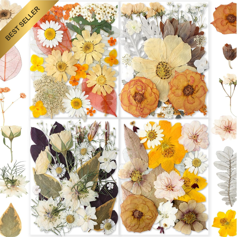 148PCS Dried Pressed Flowers for Resin Craft Real Nature Flowers Set with Butter