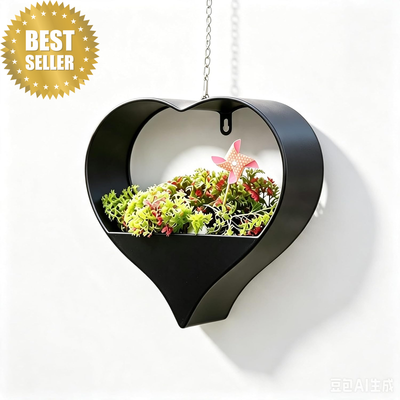 Metal Heart Shaped Plant Hangers,27 * 8 * 27Cm (Black)