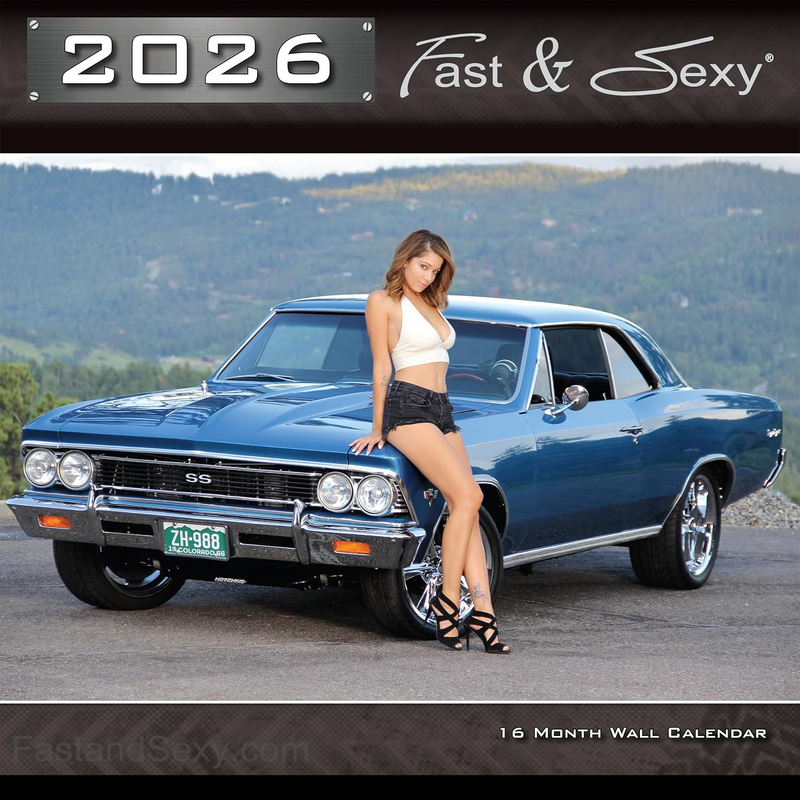 2026  Wall Calendar – Hot Girls with Fast Cars, Pin-Up Models & Muscle Cars – 12 Month Car Girl Calendar for Garage, Office, or Man Cave