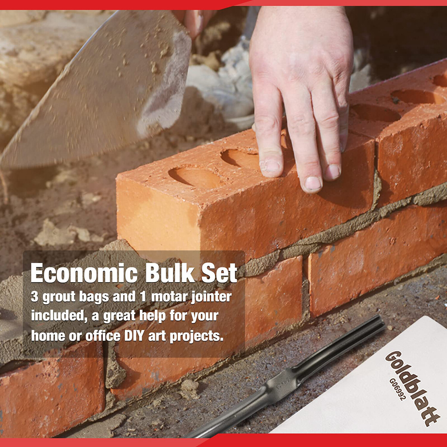 Goldblatt 4PC Tile Grout Masonry Mortar Bag Set 1PC Brick Jointer 3PC Grout Bags