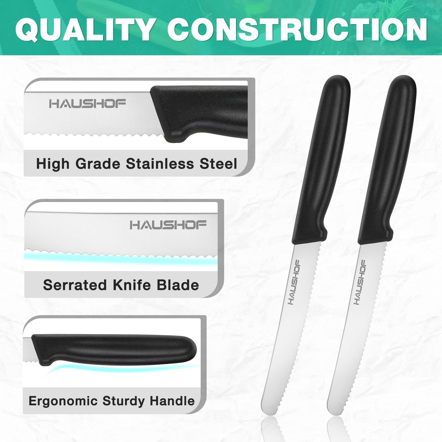 HAUSHOF 8PC Steak Knife Set Stainless Steel Serrated Steak Knives Set w/Gift Box