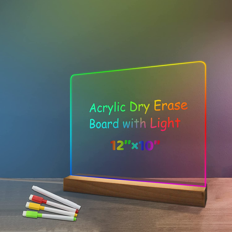 Acrylic Dry Erase Board Light Whiteboard with Stand for Desk Memo Tablet Markers