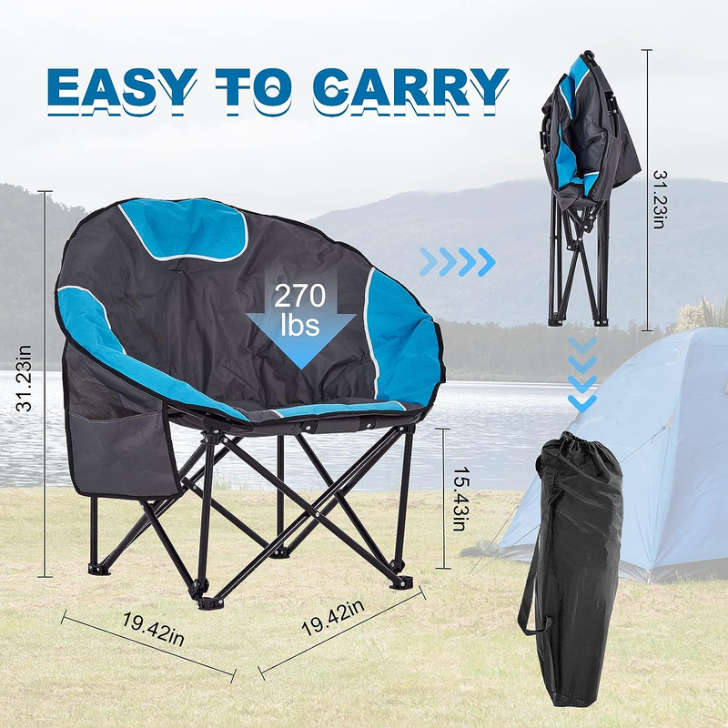 Oversized Padded Moon round Chair, Camping Moon Chairs for Adults with Storage