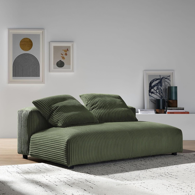 Solace Modular Corduroy Loveseat in Fern - Modern Armless Loveseat Couch - Comfy Upholstered Deep Seat 2-Seater Sofa - Oversized Modular Love Seat for Living Room
