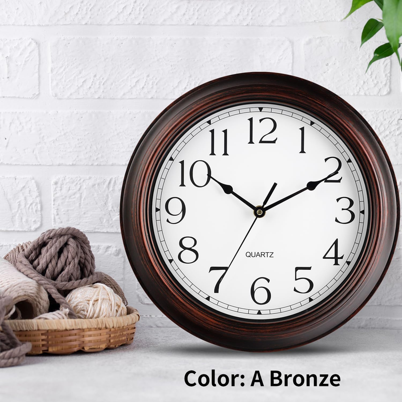 Wall Clock, Vintage, 12 Inch Kitchen Wall Clocks Battery Operated Non Ticking, S