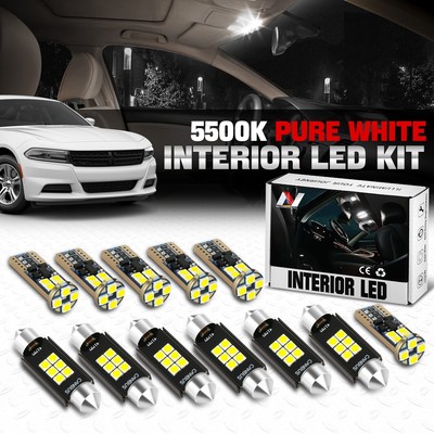 [12шт] Для 15-22 лампочек Dodge Charger с белой светодиодной картой номерного знака для салона автомобиля