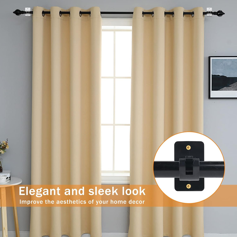 4pcs Black Curtain Rod Bracket No Drilling, Adhesive Mounts for 0.6'' to 1.5'' R