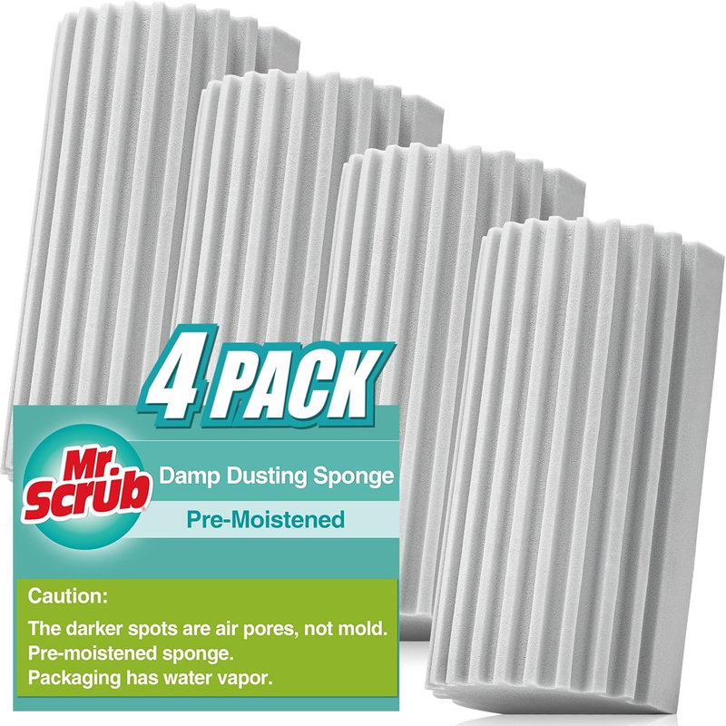 4 Pack Damp Dusting Sponge Duster, Grey Dust Cleaning Sponge