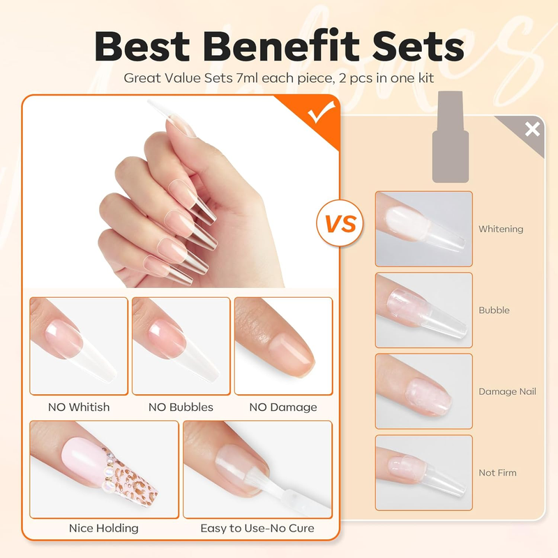 Nail Glue for Press On Nails Glue Strong 2pcs 14 ml Nails Tips Glue Brush On Nai