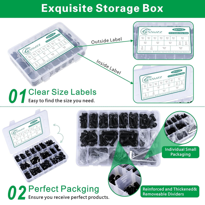 447PCS Metric Nuts and Bolts Assortment Kit - M6 M8 Screws Assortment, Assorted