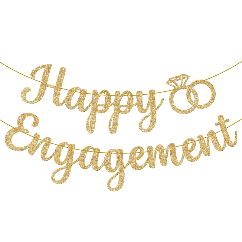 Glitter Happy Engagement Banner - 10 Feet, No DIY | Engagement Decor, Bacheloret
