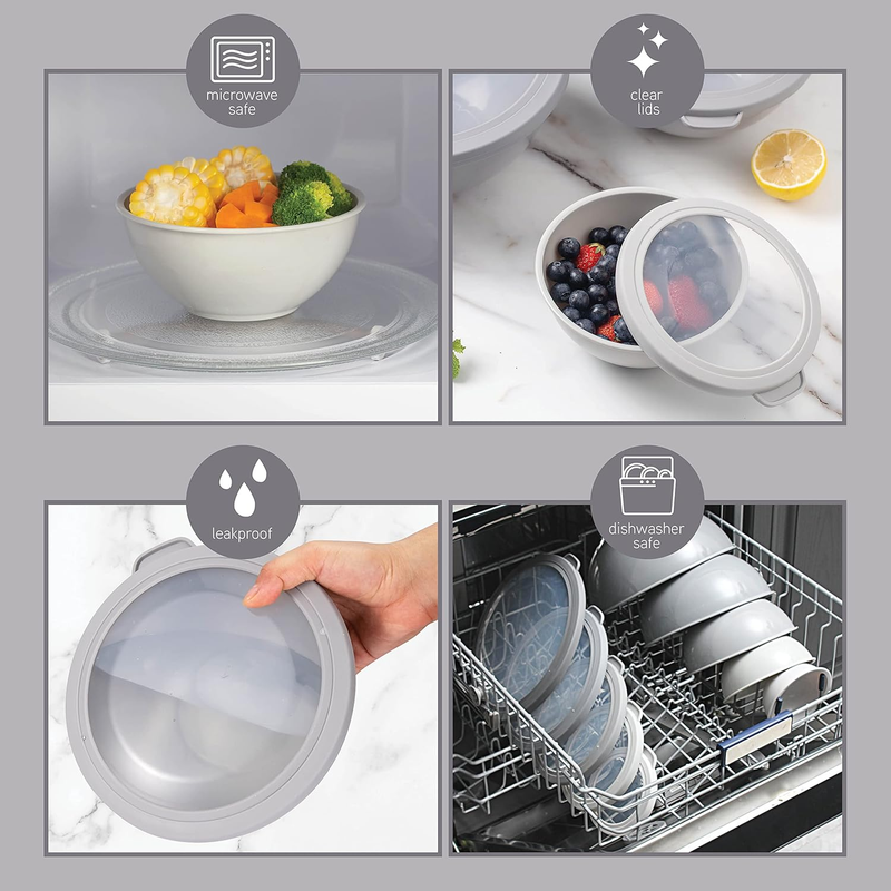 Mixing Bowls with TPR Lids - 12 Piece Plastic Nesting Bowls Set Includes 6 Prep