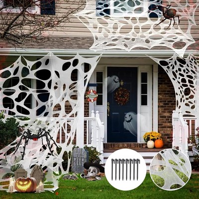 Halloween Spider Webs Decoration Outdoor, Stretchy Beef Netting Spooky Spider