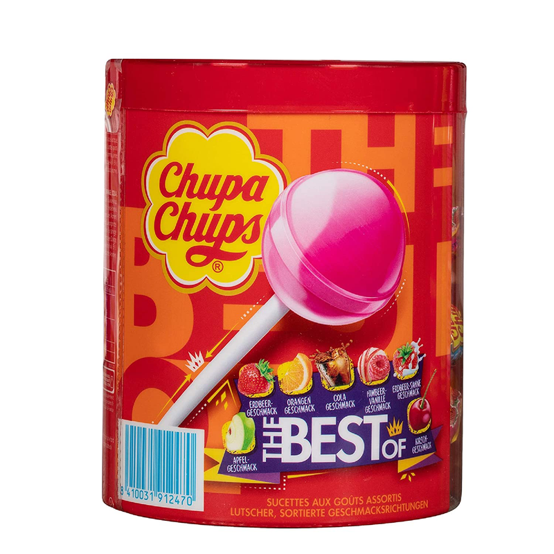 Chupa Chups Best of Lutscherdose, 50 Lutscher in der 600 g Aufbewahrungsdose