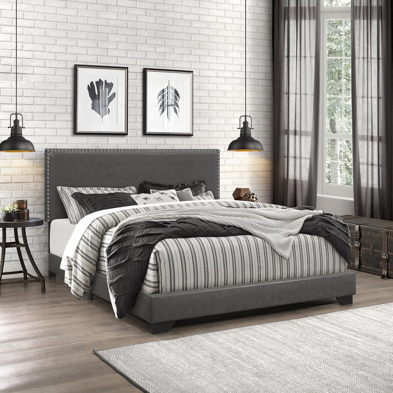 Upholstered Platform Bed FULL QUEEN KING Size Wood Slats Headboard Frame Matress