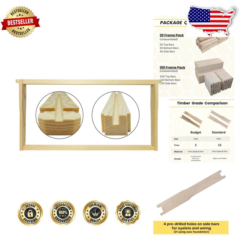 Budget-Friendly Unassembled Deep Beekeeping Frames - 20 Pack for DIY