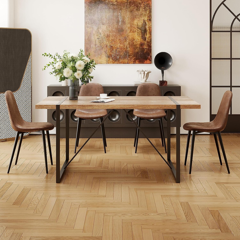 Dining Table Set for 4, Modern 55'' Wood Dining Table, Fabric Dining Chairs 4,Ta