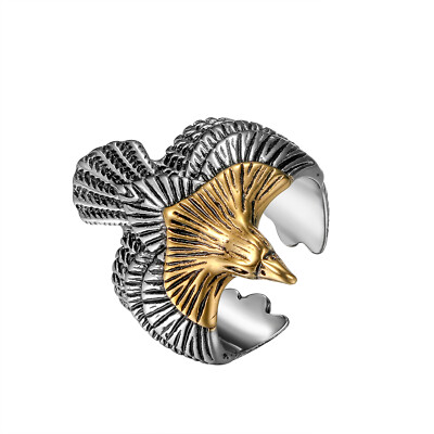 Flying Eagle Wing Ring for Men Stainless Steel Biker Band Size 7 8 9 10 11 12 13