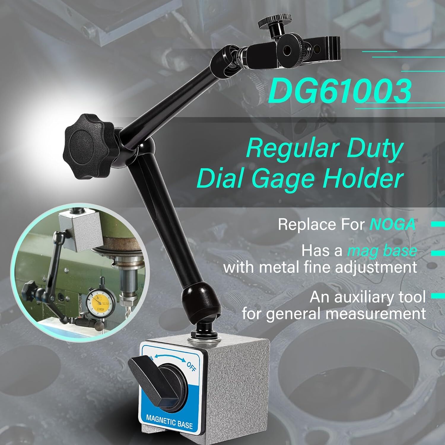for Noga DG61003 Magnetic Base 176 lb. Holding Power Dial Test Indicator Holder