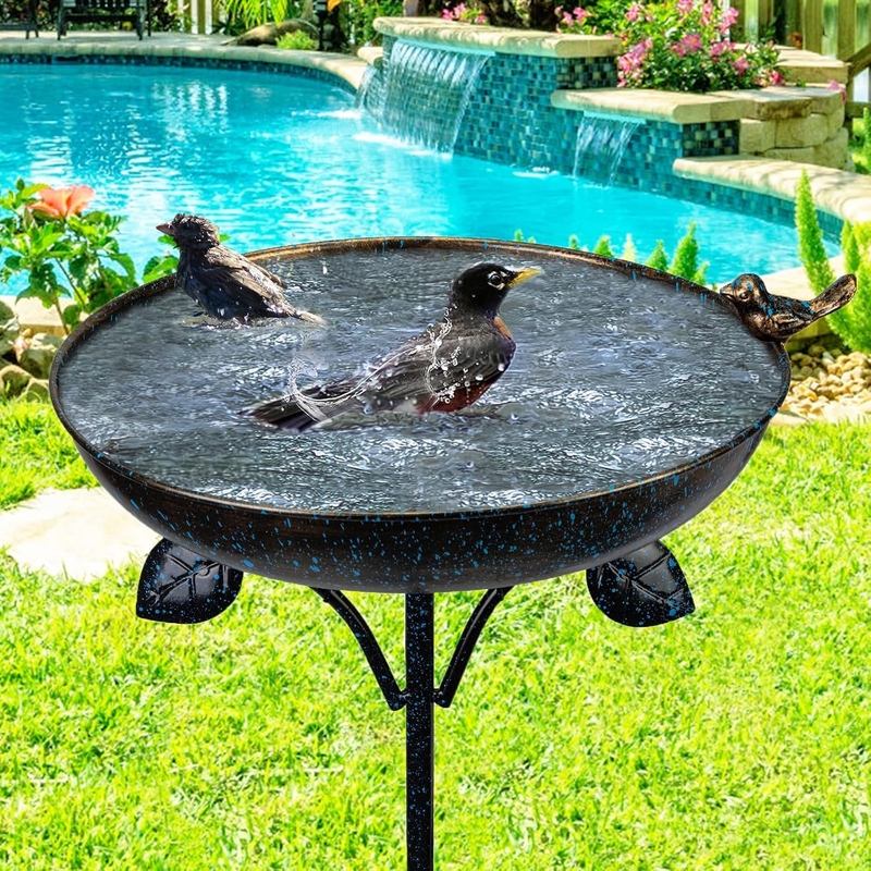 DREAMSOUL 26 Inch Pedestal Bird Bath with 4 Prongs Stake, Metal Bird Baths for O