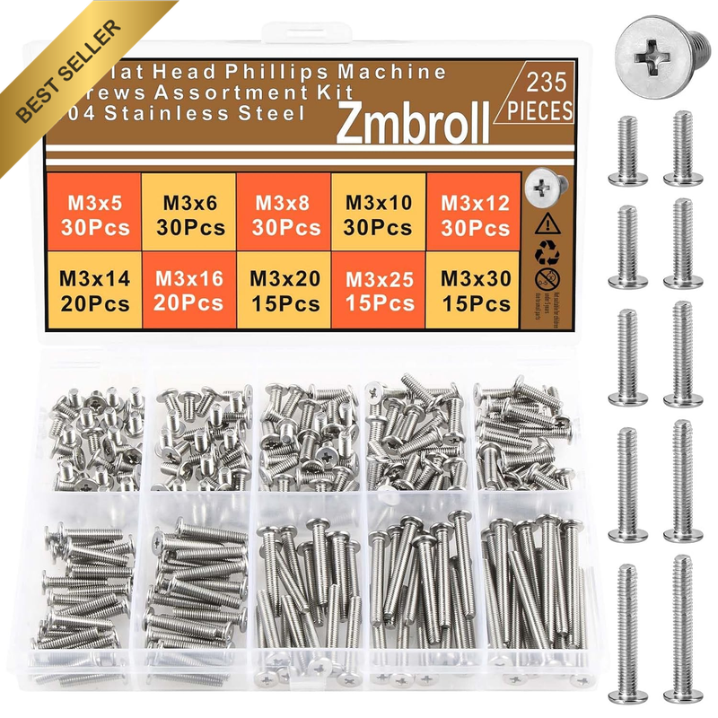 M3 Flat round Head Screws 304 Stainless Steel Phillips Drive Machine Screws 235P