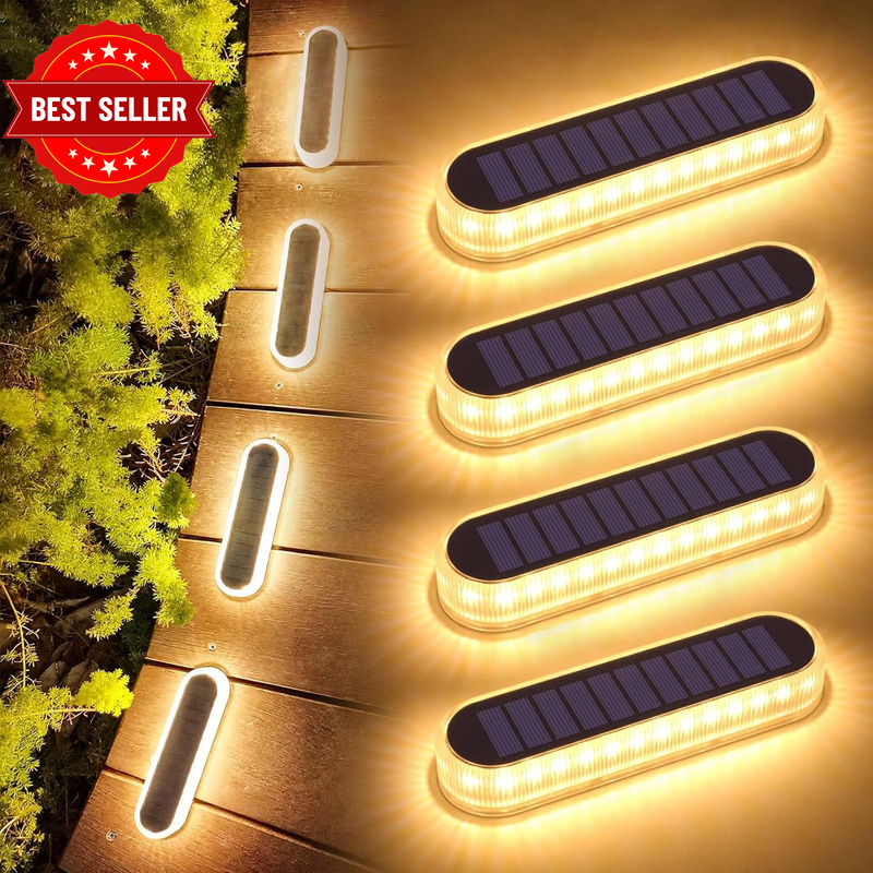 Solar Deck Lights, 4 Pack 40LM Solar Powered Step Lights, LED Dock Lights Warm W