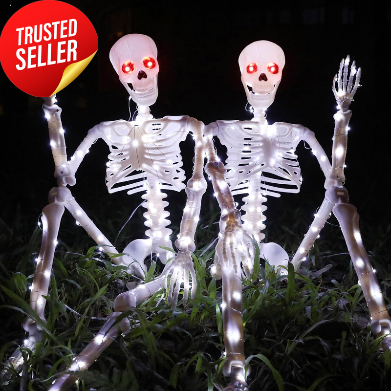 Halloween Skeleton Decor Set 2Pack 90Cm LED Poseable Full Body White Yard