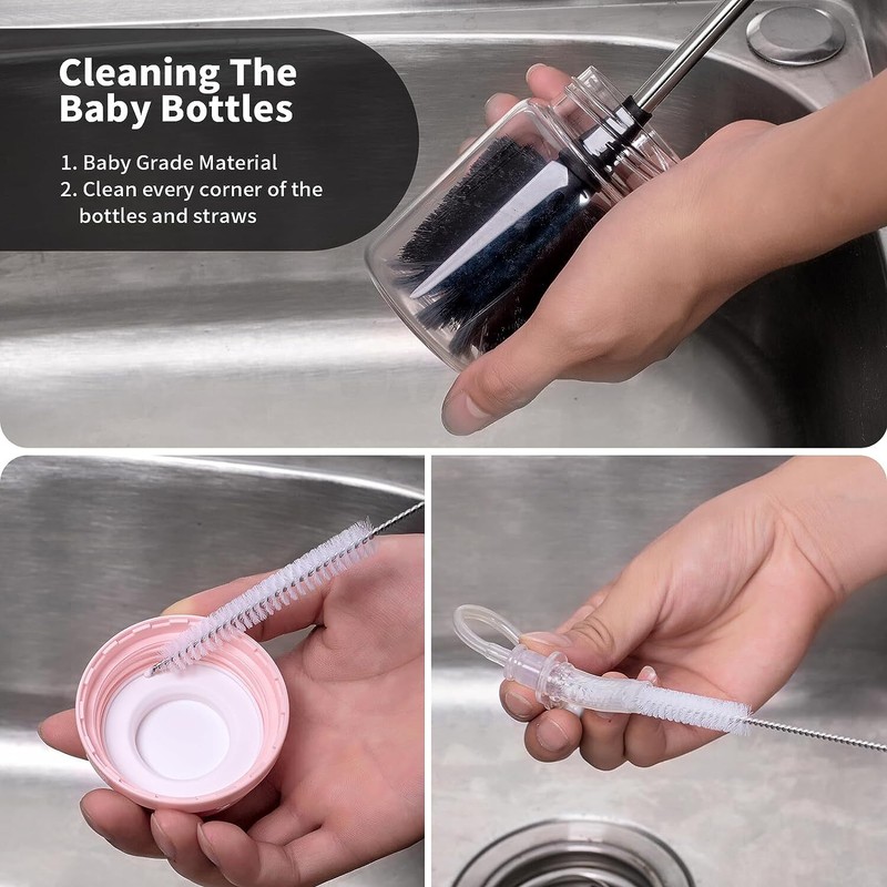 [4 Pack] Stainless Steel Water Bottle Brush & Straw Cleaner Set, Long Handle