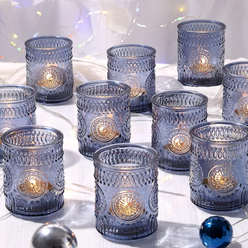 24Pcs Navy Blue Votive Candle Holders, Glass Tea Lights Candle Holder,Navy Blue