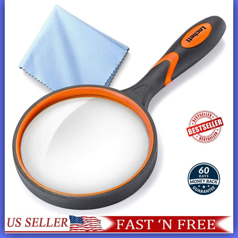 Dicfeos Magnifying Glass 10X Handheld Reading Magnifier - 100MM Large Magnifying