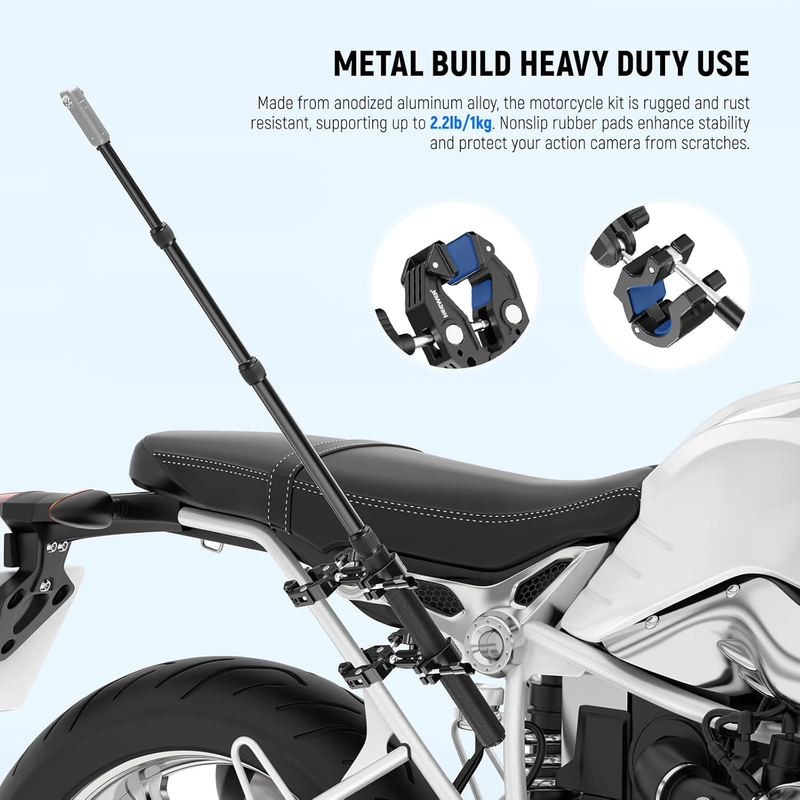 Motorcycle Camera Mount Kit, Bicycle Handlebar Invisible Selfie Stick with Dual