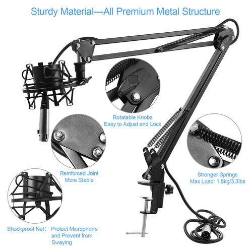 Microphone Suspension Boom Scissor Arm Stand w/ Shock Mount for Broadcast KTV US
