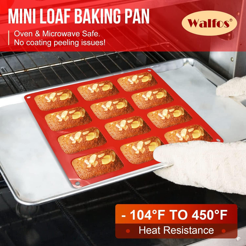 Silicone Mini Loaf pan,  12 Cavities Mini Bread Pan Brownie Pan, Food Grade & No