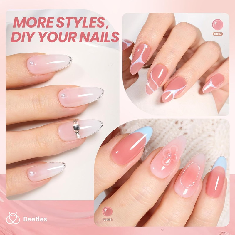 Beetles Jelly Gel Nail Polish Set 6 Colors Neutral Sheer Milky White Nude Pink G