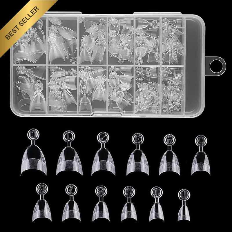 120 PCS Short Almond Nail Tips – 12 Sizes Clear Acrylic Press-On Nails – Durable