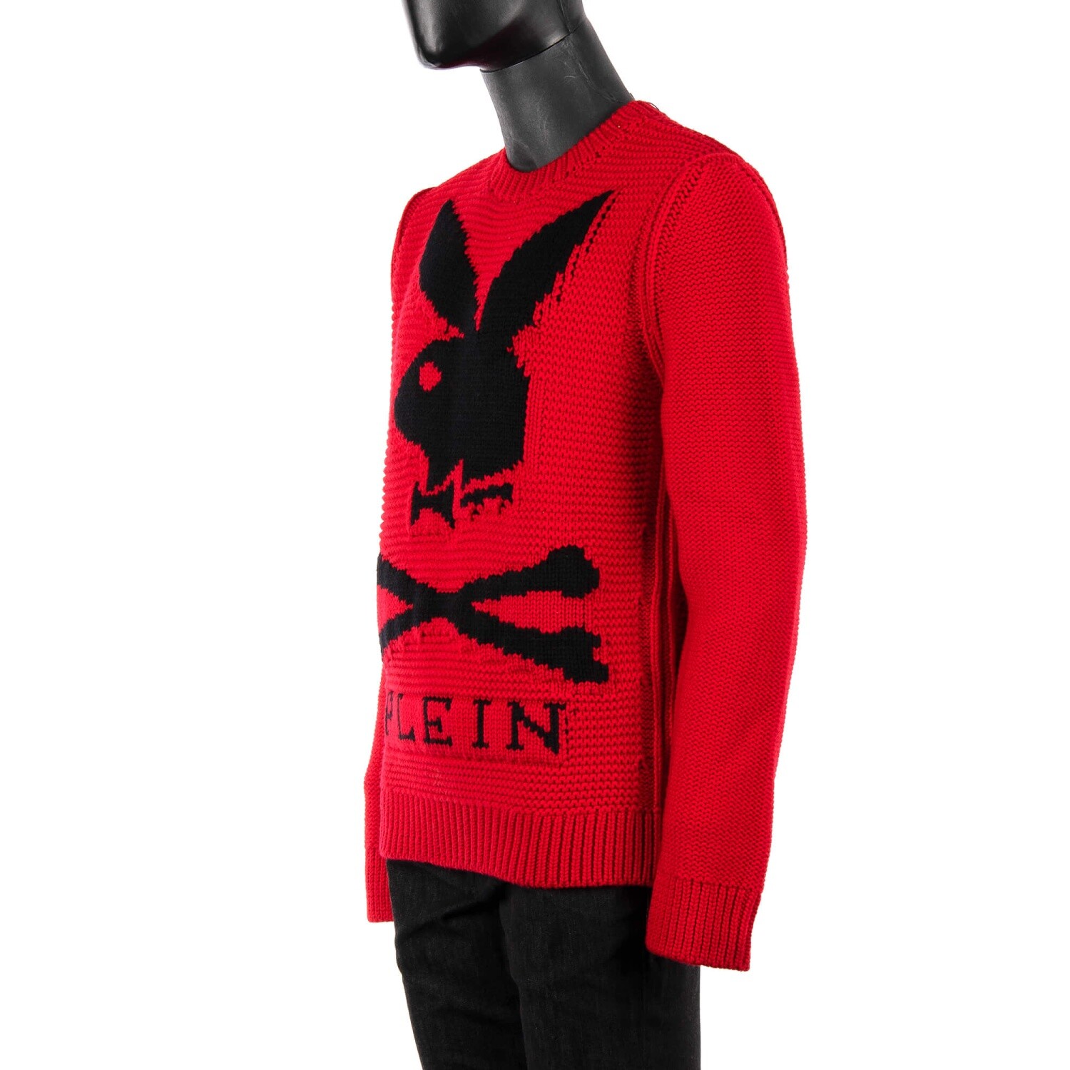 Pre-owned Philipp Plein X Playboy Bunny Logo Printed Wool Sweater Red Black 08392